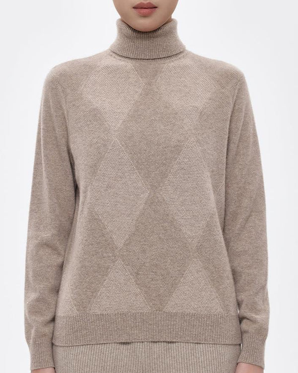 Diamond Patterned Cashmere Turtleneck Sweater